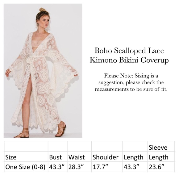 Boho Scalloped Lace Kimono Robe Bikini Coverup - Picture 16 of 16